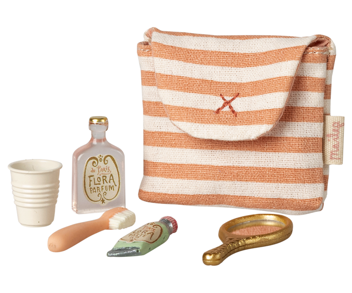 Tooth brush set in bag, Mouse - Coral stripe