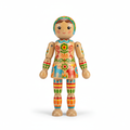 Wooden Articulated Doll with colorful folk art patterns